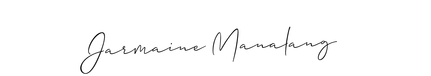 Allison_Script is a professional signature style that is perfect for those who want to add a touch of class to their signature. It is also a great choice for those who want to make their signature more unique. Get Jarmaine Manalang name to fancy signature for free. Jarmaine Manalang signature style 2 images and pictures png