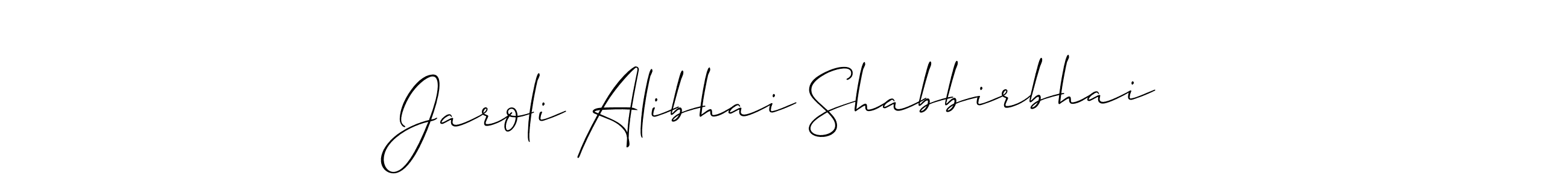 The best way (Allison_Script) to make a short signature is to pick only two or three words in your name. The name Jaroli Alibhai Shabbirbhai include a total of six letters. For converting this name. Jaroli Alibhai Shabbirbhai signature style 2 images and pictures png