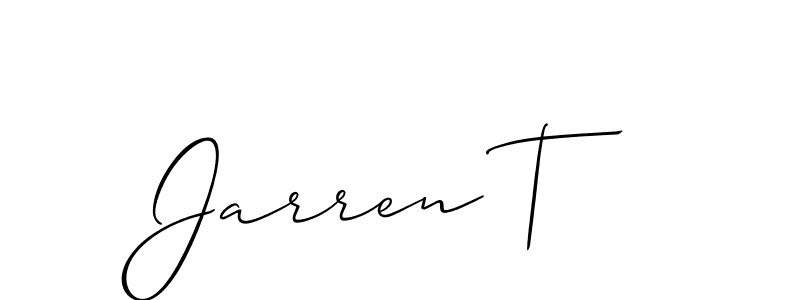 The best way (Allison_Script) to make a short signature is to pick only two or three words in your name. The name Jarren T include a total of six letters. For converting this name. Jarren T signature style 2 images and pictures png