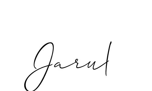 The best way (Allison_Script) to make a short signature is to pick only two or three words in your name. The name Jarul include a total of six letters. For converting this name. Jarul signature style 2 images and pictures png
