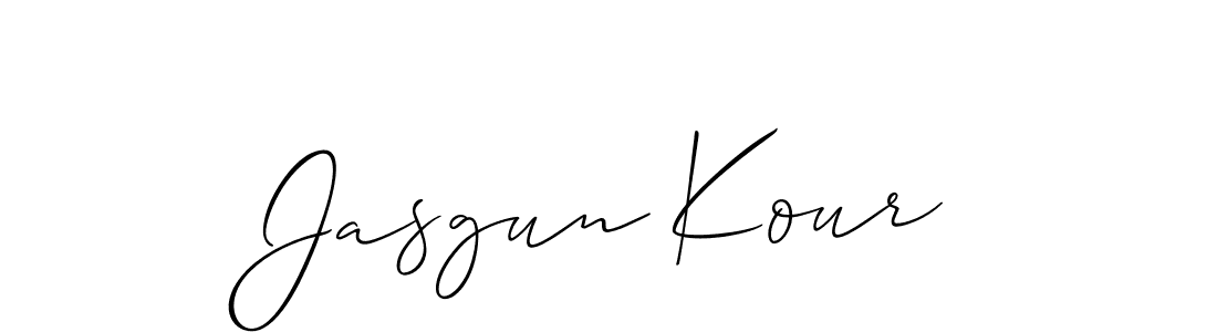 You should practise on your own different ways (Allison_Script) to write your name (Jasgun Kour) in signature. don't let someone else do it for you. Jasgun Kour signature style 2 images and pictures png
