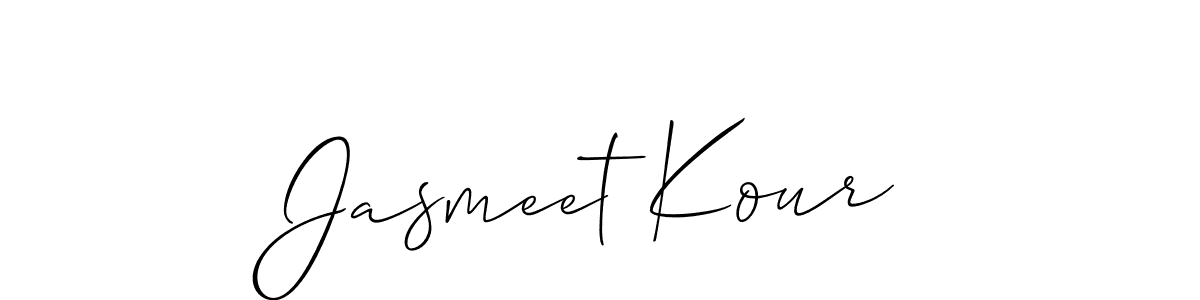 The best way (Allison_Script) to make a short signature is to pick only two or three words in your name. The name Jasmeet Kour include a total of six letters. For converting this name. Jasmeet Kour signature style 2 images and pictures png