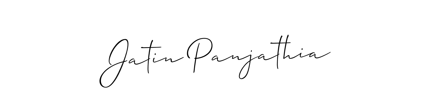 The best way (Allison_Script) to make a short signature is to pick only two or three words in your name. The name Jatin Panjathia include a total of six letters. For converting this name. Jatin Panjathia signature style 2 images and pictures png