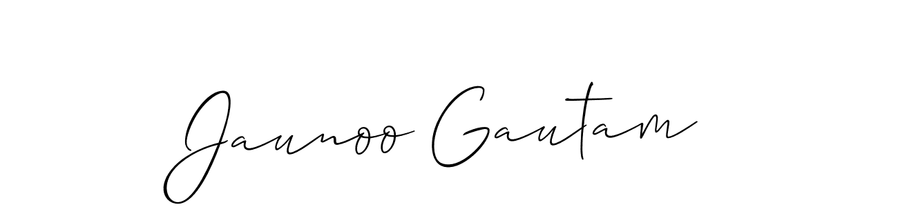 The best way (Allison_Script) to make a short signature is to pick only two or three words in your name. The name Jaunoo Gautam include a total of six letters. For converting this name. Jaunoo Gautam signature style 2 images and pictures png