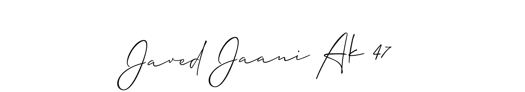 Create a beautiful signature design for name Javed Jaani Ak 47. With this signature (Allison_Script) fonts, you can make a handwritten signature for free. Javed Jaani Ak 47 signature style 2 images and pictures png