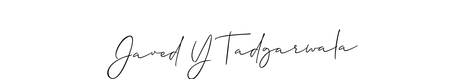 The best way (Allison_Script) to make a short signature is to pick only two or three words in your name. The name Javed Y Tadgarwala include a total of six letters. For converting this name. Javed Y Tadgarwala signature style 2 images and pictures png