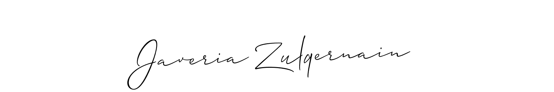 The best way (Allison_Script) to make a short signature is to pick only two or three words in your name. The name Javeria Zulqernain include a total of six letters. For converting this name. Javeria Zulqernain signature style 2 images and pictures png