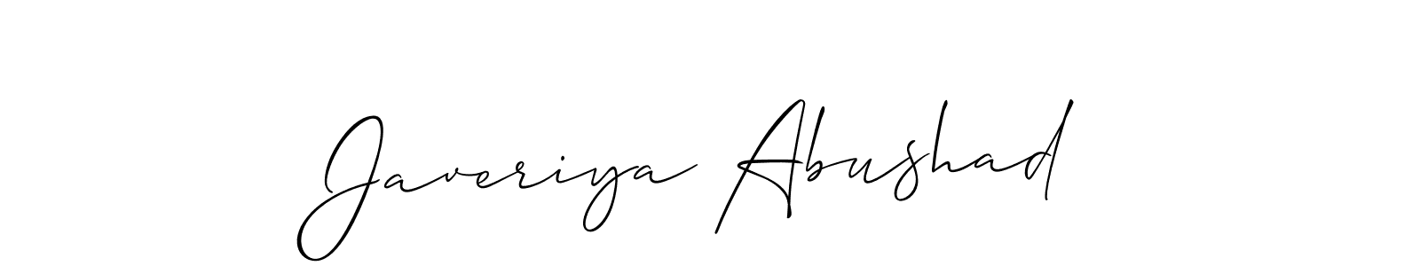 Make a short Javeriya Abushad signature style. Manage your documents anywhere anytime using Allison_Script. Create and add eSignatures, submit forms, share and send files easily. Javeriya Abushad signature style 2 images and pictures png