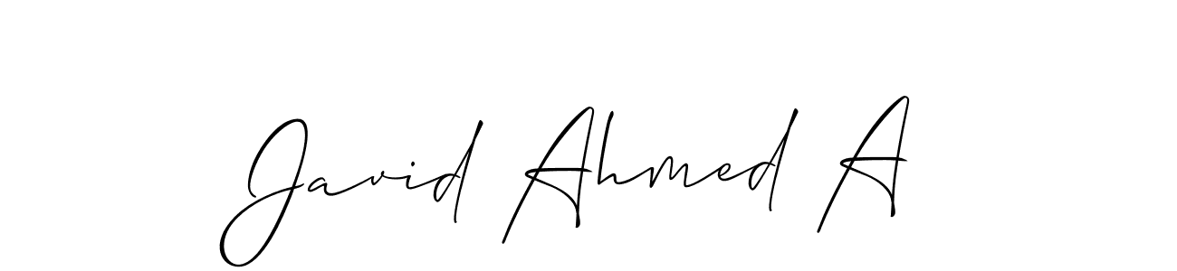 How to make Javid Ahmed A name signature. Use Allison_Script style for creating short signs online. This is the latest handwritten sign. Javid Ahmed A signature style 2 images and pictures png