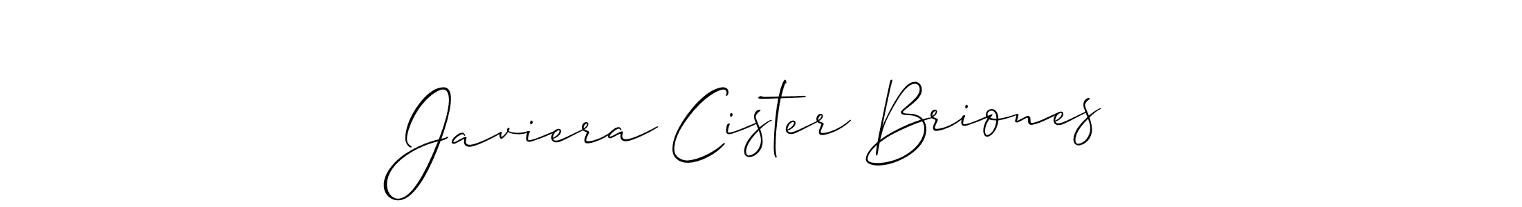 The best way (Allison_Script) to make a short signature is to pick only two or three words in your name. The name Javiera Cister Briones include a total of six letters. For converting this name. Javiera Cister Briones signature style 2 images and pictures png