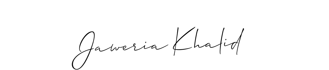 How to make Jaweria Khalid name signature. Use Allison_Script style for creating short signs online. This is the latest handwritten sign. Jaweria Khalid signature style 2 images and pictures png