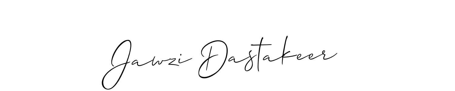 The best way (Allison_Script) to make a short signature is to pick only two or three words in your name. The name Jawzi Dastakeer include a total of six letters. For converting this name. Jawzi Dastakeer signature style 2 images and pictures png