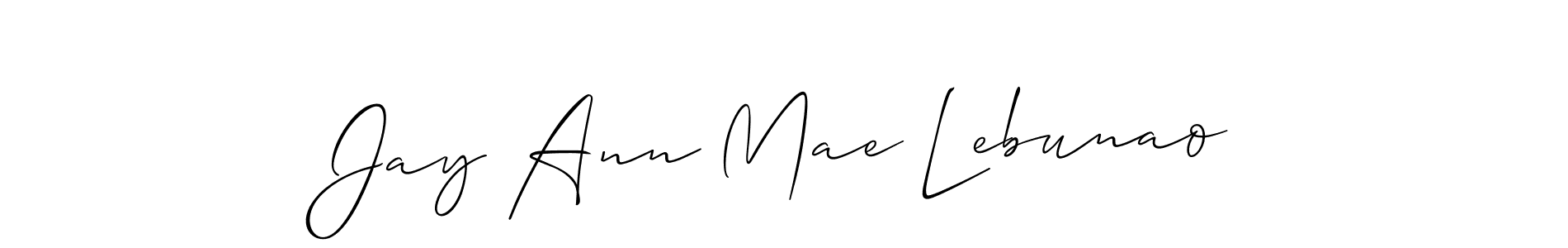 You should practise on your own different ways (Allison_Script) to write your name (Jay Ann Mae Lebunao) in signature. don't let someone else do it for you. Jay Ann Mae Lebunao signature style 2 images and pictures png