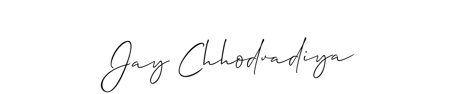 if you are searching for the best signature style for your name Jay Chhodvadiya. so please give up your signature search. here we have designed multiple signature styles  using Allison_Script. Jay Chhodvadiya signature style 2 images and pictures png