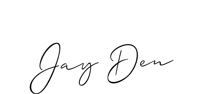 The best way (Allison_Script) to make a short signature is to pick only two or three words in your name. The name Jay Den include a total of six letters. For converting this name. Jay Den signature style 2 images and pictures png