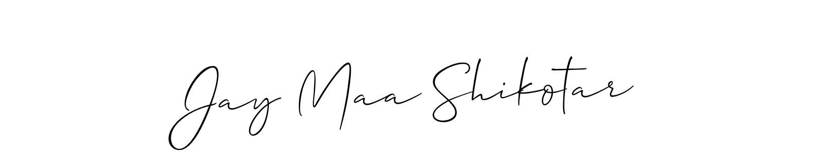 The best way (Allison_Script) to make a short signature is to pick only two or three words in your name. The name Jay Maa Shikotar include a total of six letters. For converting this name. Jay Maa Shikotar signature style 2 images and pictures png