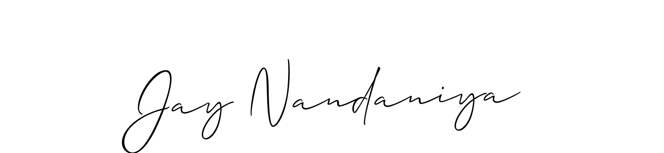 The best way (Allison_Script) to make a short signature is to pick only two or three words in your name. The name Jay Nandaniya include a total of six letters. For converting this name. Jay Nandaniya signature style 2 images and pictures png