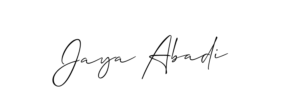 The best way (Allison_Script) to make a short signature is to pick only two or three words in your name. The name Jaya Abadi include a total of six letters. For converting this name. Jaya Abadi signature style 2 images and pictures png