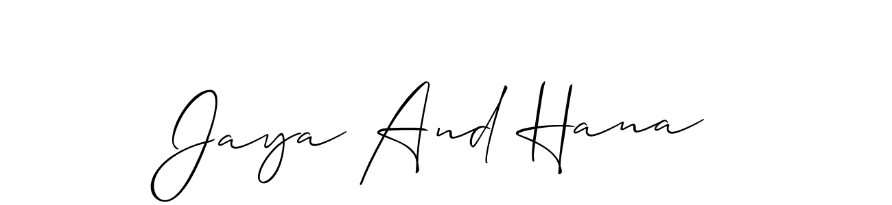 How to make Jaya And Hana name signature. Use Allison_Script style for creating short signs online. This is the latest handwritten sign. Jaya And Hana signature style 2 images and pictures png