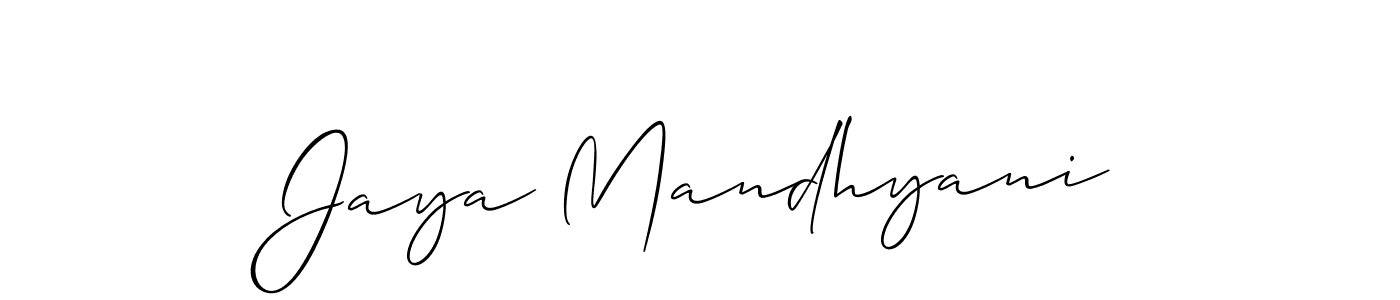 How to make Jaya Mandhyani name signature. Use Allison_Script style for creating short signs online. This is the latest handwritten sign. Jaya Mandhyani signature style 2 images and pictures png