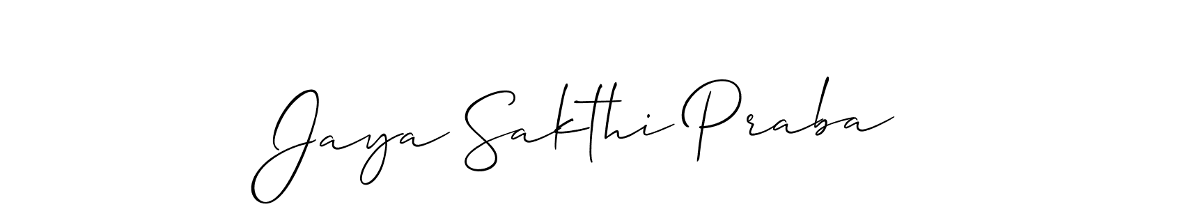 Create a beautiful signature design for name Jaya Sakthi Praba. With this signature (Allison_Script) fonts, you can make a handwritten signature for free. Jaya Sakthi Praba signature style 2 images and pictures png