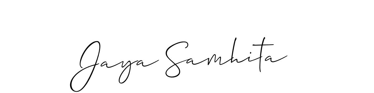 Create a beautiful signature design for name Jaya Samhita. With this signature (Allison_Script) fonts, you can make a handwritten signature for free. Jaya Samhita signature style 2 images and pictures png