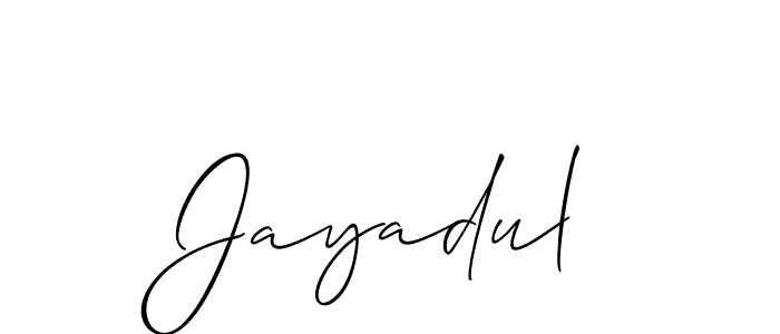 The best way (Allison_Script) to make a short signature is to pick only two or three words in your name. The name Jayadul include a total of six letters. For converting this name. Jayadul signature style 2 images and pictures png