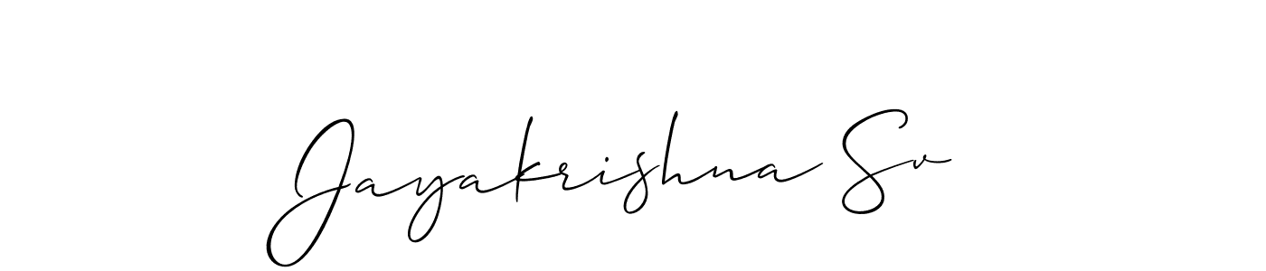 Create a beautiful signature design for name Jayakrishna Sv. With this signature (Allison_Script) fonts, you can make a handwritten signature for free. Jayakrishna Sv signature style 2 images and pictures png