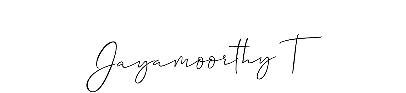 Allison_Script is a professional signature style that is perfect for those who want to add a touch of class to their signature. It is also a great choice for those who want to make their signature more unique. Get Jayamoorthy T name to fancy signature for free. Jayamoorthy T signature style 2 images and pictures png