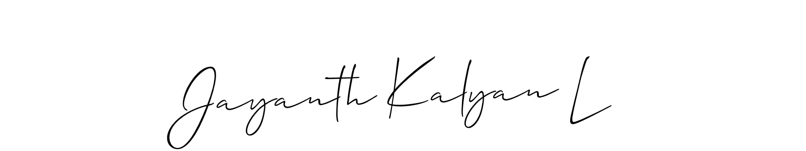 The best way (Allison_Script) to make a short signature is to pick only two or three words in your name. The name Jayanth Kalyan L include a total of six letters. For converting this name. Jayanth Kalyan L signature style 2 images and pictures png
