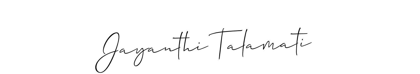 It looks lik you need a new signature style for name Jayanthi Talamati. Design unique handwritten (Allison_Script) signature with our free signature maker in just a few clicks. Jayanthi Talamati signature style 2 images and pictures png