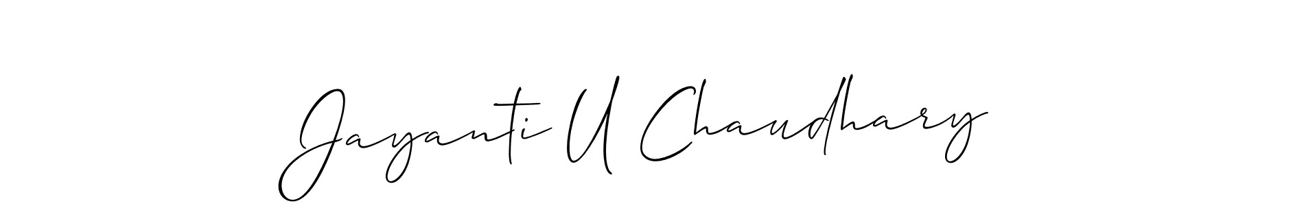 Allison_Script is a professional signature style that is perfect for those who want to add a touch of class to their signature. It is also a great choice for those who want to make their signature more unique. Get Jayanti U Chaudhary name to fancy signature for free. Jayanti U Chaudhary signature style 2 images and pictures png