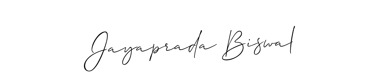 The best way (Allison_Script) to make a short signature is to pick only two or three words in your name. The name Jayaprada Biswal include a total of six letters. For converting this name. Jayaprada Biswal signature style 2 images and pictures png