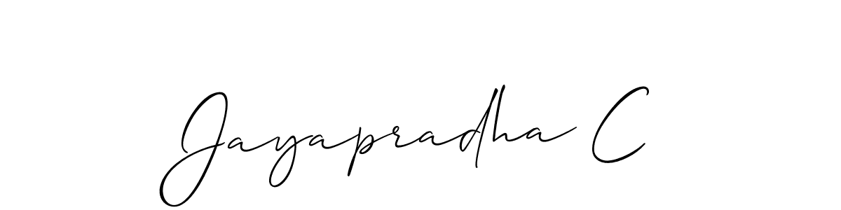 Also we have Jayapradha C name is the best signature style. Create professional handwritten signature collection using Allison_Script autograph style. Jayapradha C signature style 2 images and pictures png