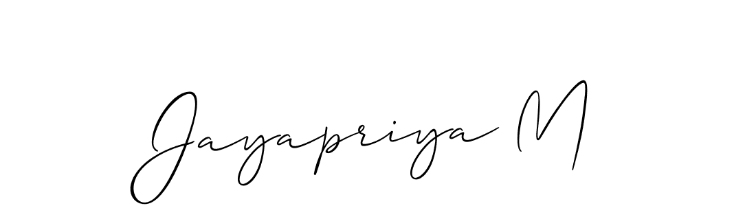 It looks lik you need a new signature style for name Jayapriya M. Design unique handwritten (Allison_Script) signature with our free signature maker in just a few clicks. Jayapriya M signature style 2 images and pictures png