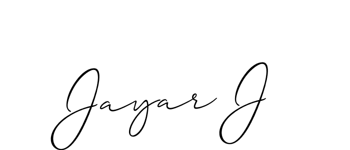 The best way (Allison_Script) to make a short signature is to pick only two or three words in your name. The name Jayar J include a total of six letters. For converting this name. Jayar J signature style 2 images and pictures png