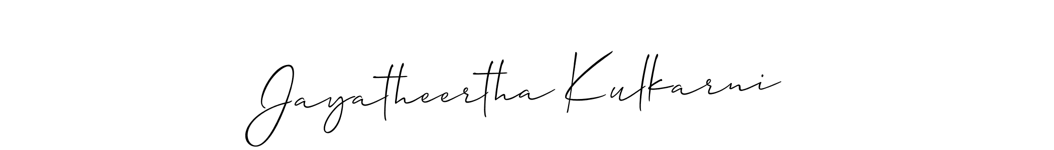 The best way (Allison_Script) to make a short signature is to pick only two or three words in your name. The name Jayatheertha Kulkarni include a total of six letters. For converting this name. Jayatheertha Kulkarni signature style 2 images and pictures png