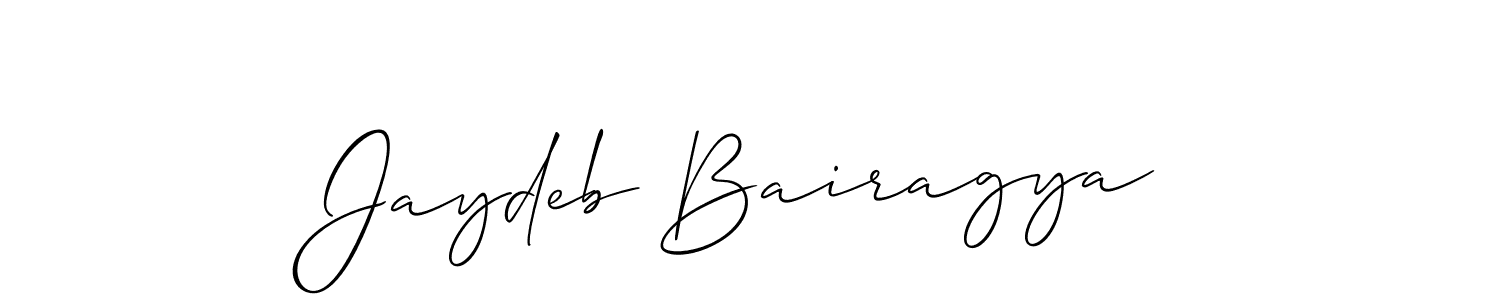 The best way (Allison_Script) to make a short signature is to pick only two or three words in your name. The name Jaydeb Bairagya include a total of six letters. For converting this name. Jaydeb Bairagya signature style 2 images and pictures png