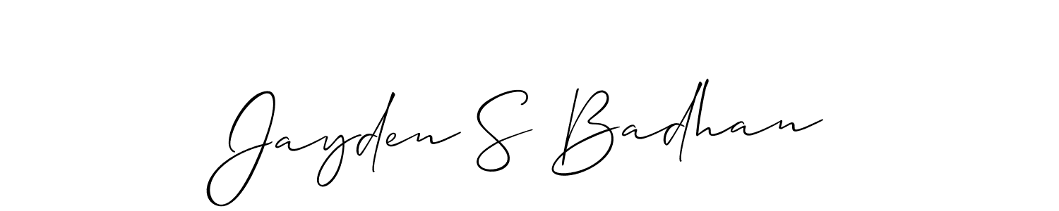 Allison_Script is a professional signature style that is perfect for those who want to add a touch of class to their signature. It is also a great choice for those who want to make their signature more unique. Get Jayden S Badhan name to fancy signature for free. Jayden S Badhan signature style 2 images and pictures png