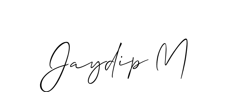 How to make Jaydip M name signature. Use Allison_Script style for creating short signs online. This is the latest handwritten sign. Jaydip M signature style 2 images and pictures png