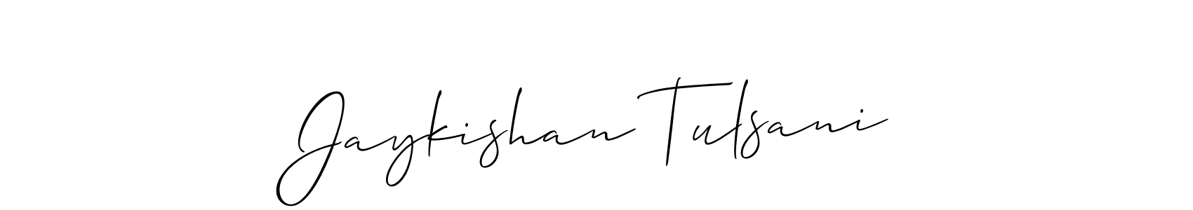 Allison_Script is a professional signature style that is perfect for those who want to add a touch of class to their signature. It is also a great choice for those who want to make their signature more unique. Get Jaykishan Tulsani name to fancy signature for free. Jaykishan Tulsani signature style 2 images and pictures png