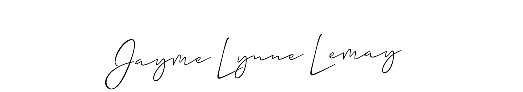 The best way (Allison_Script) to make a short signature is to pick only two or three words in your name. The name Jayme Lynne Lemay include a total of six letters. For converting this name. Jayme Lynne Lemay signature style 2 images and pictures png