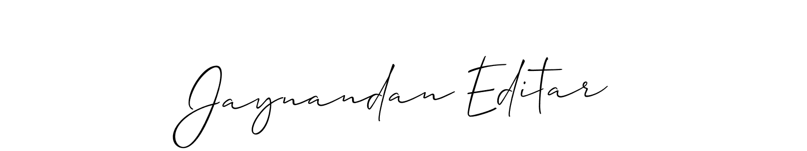The best way (Allison_Script) to make a short signature is to pick only two or three words in your name. The name Jaynandan Editar include a total of six letters. For converting this name. Jaynandan Editar signature style 2 images and pictures png