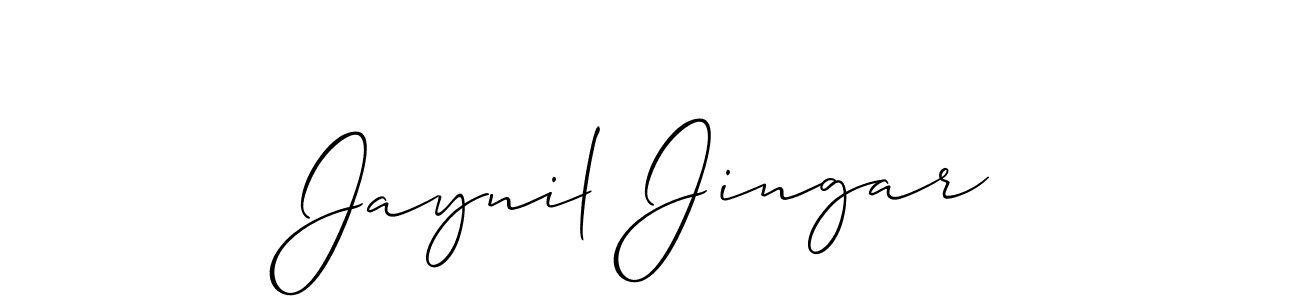 The best way (Allison_Script) to make a short signature is to pick only two or three words in your name. The name Jaynil Jingar include a total of six letters. For converting this name. Jaynil Jingar signature style 2 images and pictures png