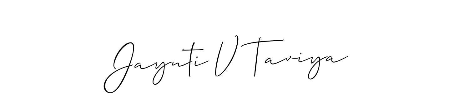 Allison_Script is a professional signature style that is perfect for those who want to add a touch of class to their signature. It is also a great choice for those who want to make their signature more unique. Get Jaynti V Taviya name to fancy signature for free. Jaynti V Taviya signature style 2 images and pictures png
