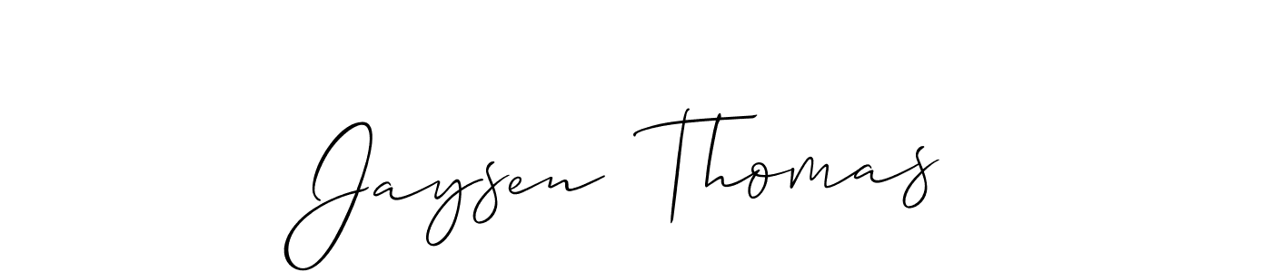 The best way (Allison_Script) to make a short signature is to pick only two or three words in your name. The name Jaysen  Thomas include a total of six letters. For converting this name. Jaysen  Thomas signature style 2 images and pictures png