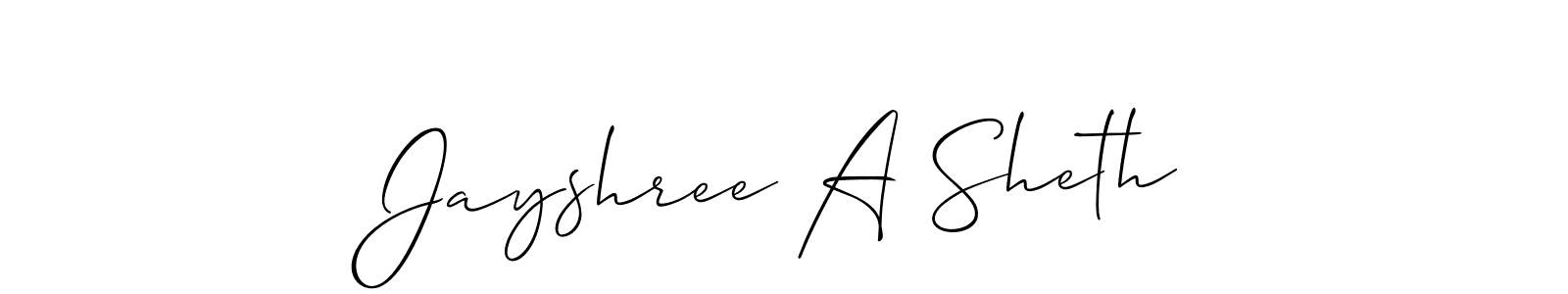 Create a beautiful signature design for name Jayshree A Sheth. With this signature (Allison_Script) fonts, you can make a handwritten signature for free. Jayshree A Sheth signature style 2 images and pictures png