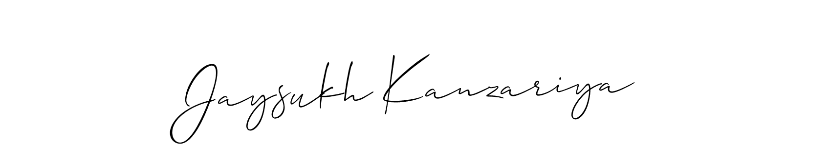 Create a beautiful signature design for name Jaysukh Kanzariya. With this signature (Allison_Script) fonts, you can make a handwritten signature for free. Jaysukh Kanzariya signature style 2 images and pictures png