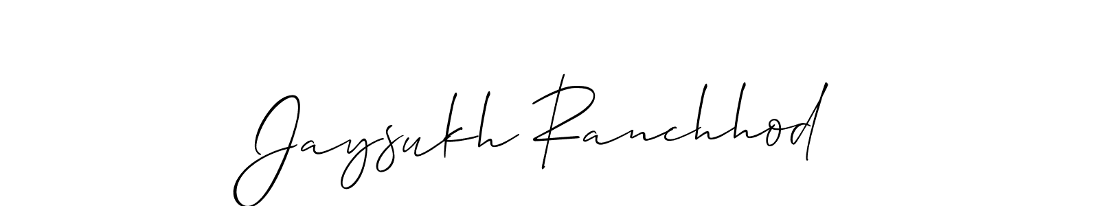 How to make Jaysukh Ranchhod name signature. Use Allison_Script style for creating short signs online. This is the latest handwritten sign. Jaysukh Ranchhod signature style 2 images and pictures png