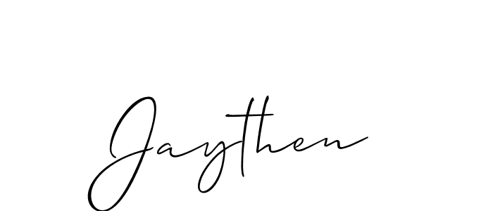 Use a signature maker to create a handwritten signature online. With this signature software, you can design (Allison_Script) your own signature for name Jaythen. Jaythen signature style 2 images and pictures png